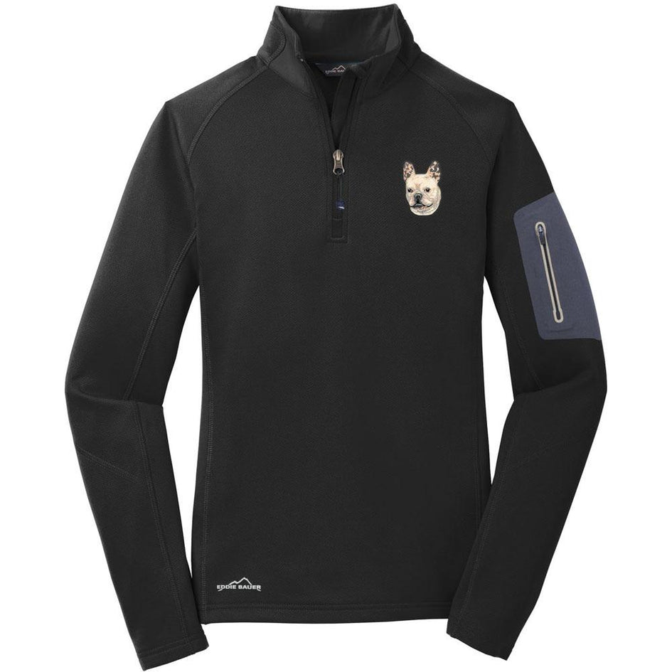 Embroidered Eddie Bauer Ladies Half Zip Performance Fleece Black 2X-Large French Bulldog DV428