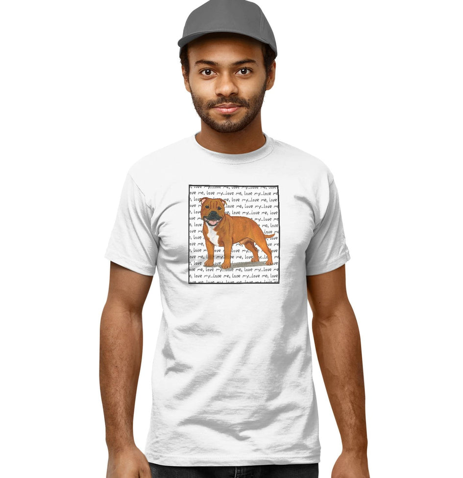 Red Staffordshire Bull Terrier Love Text - Adult Unisex T-Shirt