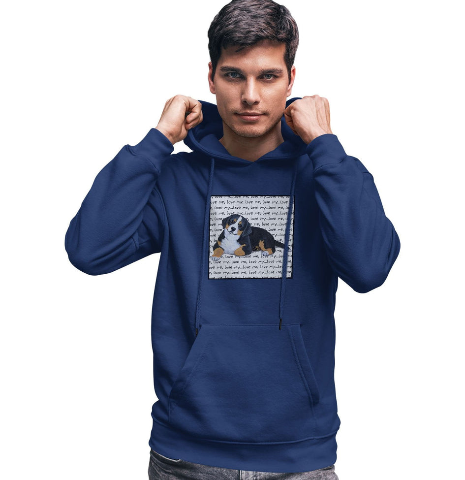 Bernese Mountain Dog Puppy Love Text - Adult Unisex Hoodie Sweatshirt