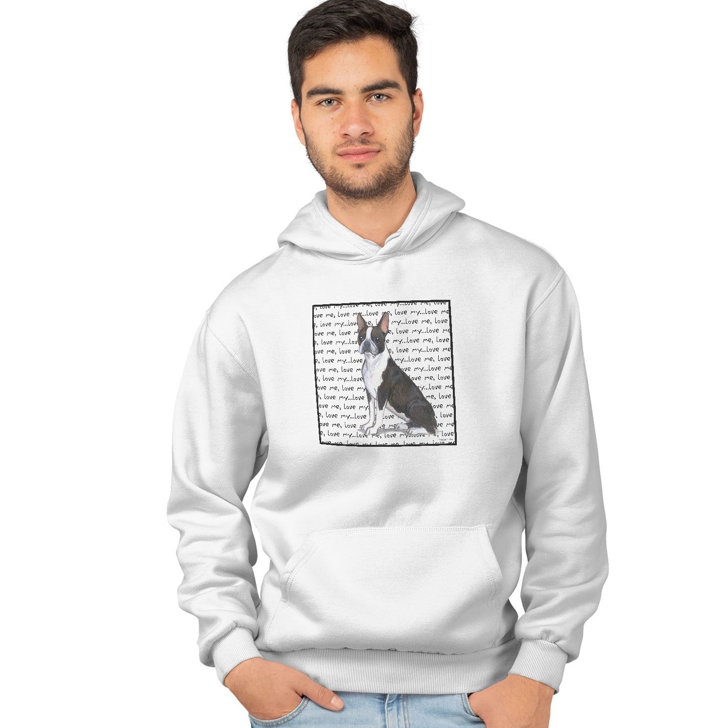 Boston Terrier Love Text Adult Unisex Hoodie Sweatshirt AKC Shop