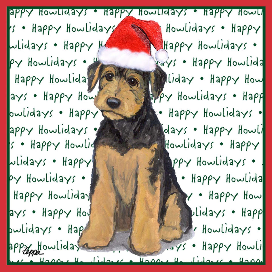 Airedale Terrier Puppy Happy Howlidays Text - Adult Unisex Long Sleeve T-Shirt