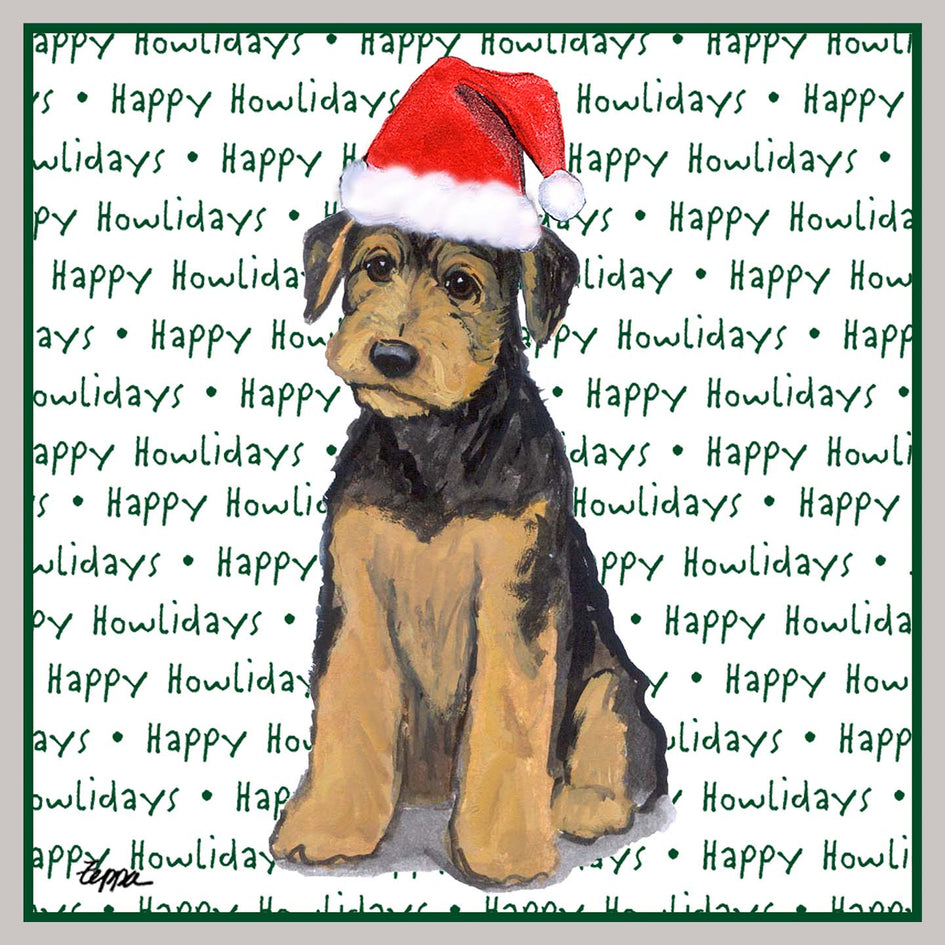 Airedale Terrier Puppy Happy Howlidays Text - Adult Unisex Crewneck Sweatshirt