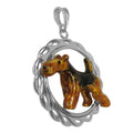 Airedale Terrier in Sterling Silver Circle Wave Pendant Custom Enamel