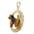 Airedale Terrier in 14K Gold Circle Wave Pendant Custom Enamel
