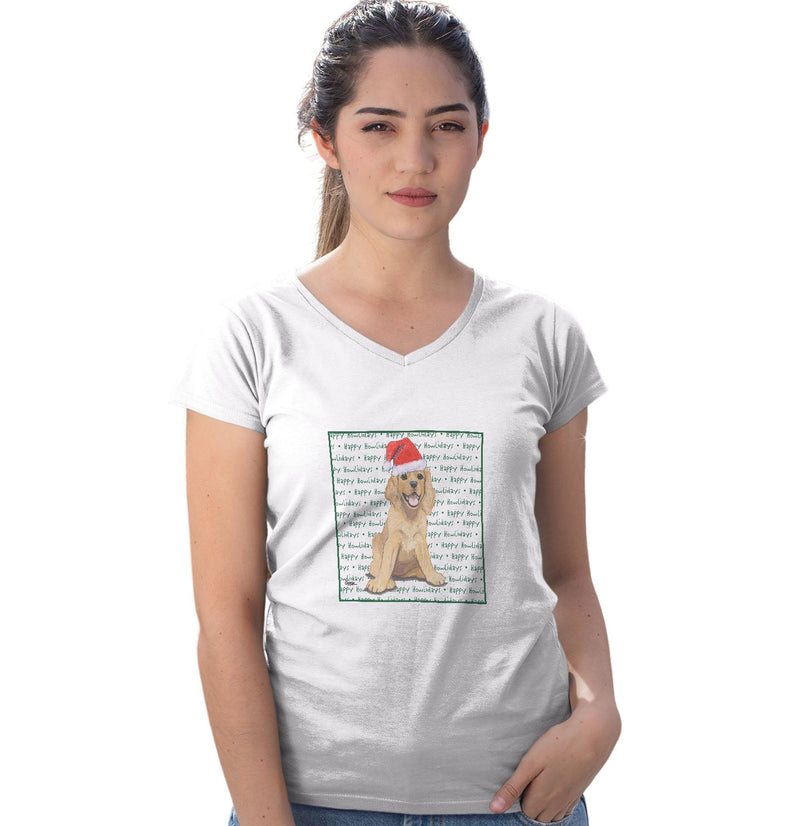 Cocker Spaniel Puppy Happy Howlidays Text - Women's V-Neck T-Shirt