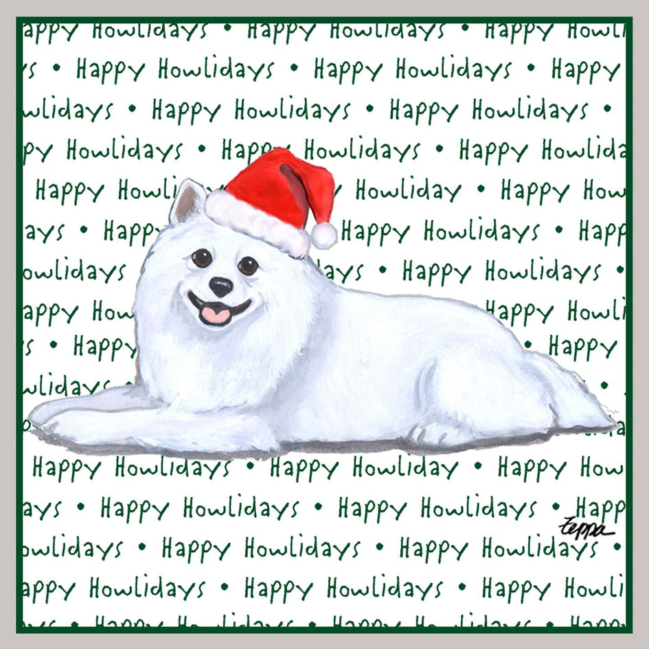 American Eskimo Dog Happy Howlidays Text - Adult Unisex Crewneck Sweatshirt