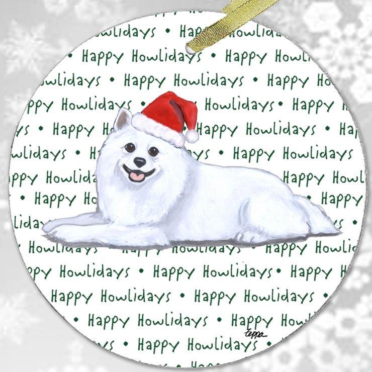 American Eskimo Dog "Happy Howlidays" Ornament