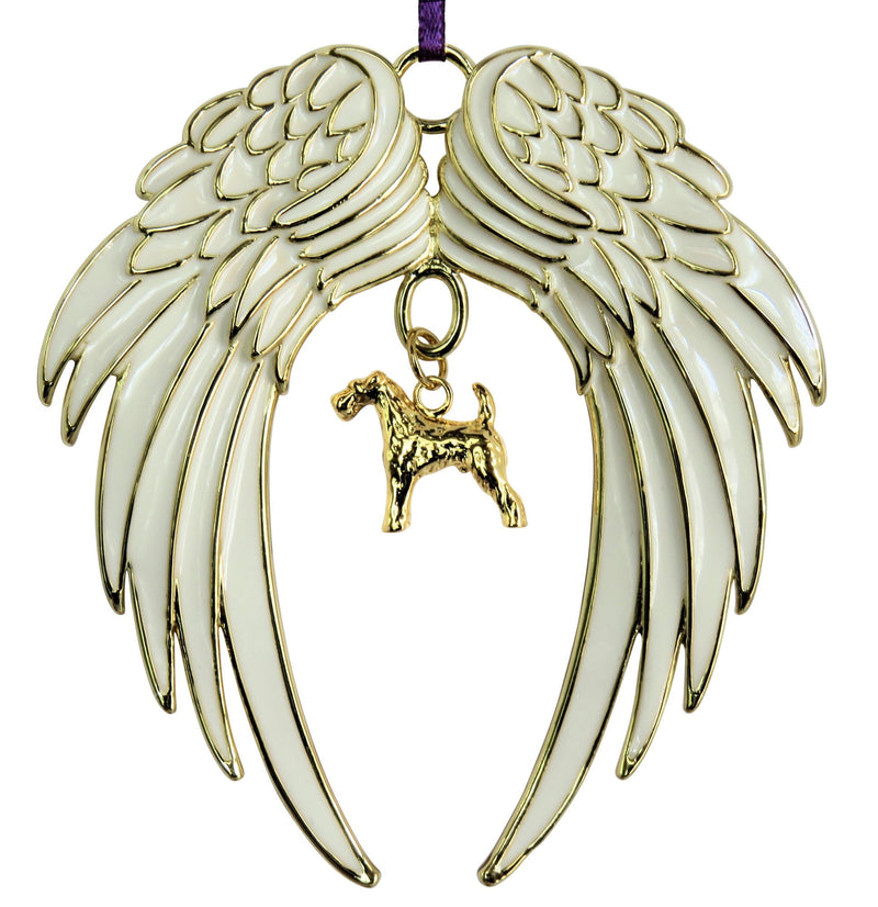 Airedale Terrier Gold Plated Holiday Angel Wing Ornament