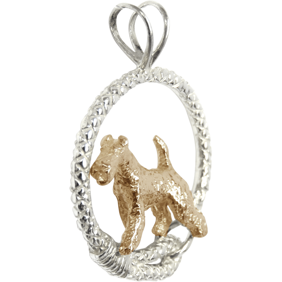 Solid 14K Gold Airedale Terrier in Sterling Silver Leash Pendant