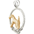 Airedale Terrier Solid 14K Gold  in Sterling Silver Leash Pendant