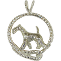 Airedale Terrier in Solid Sterling Silver Leash Pendant