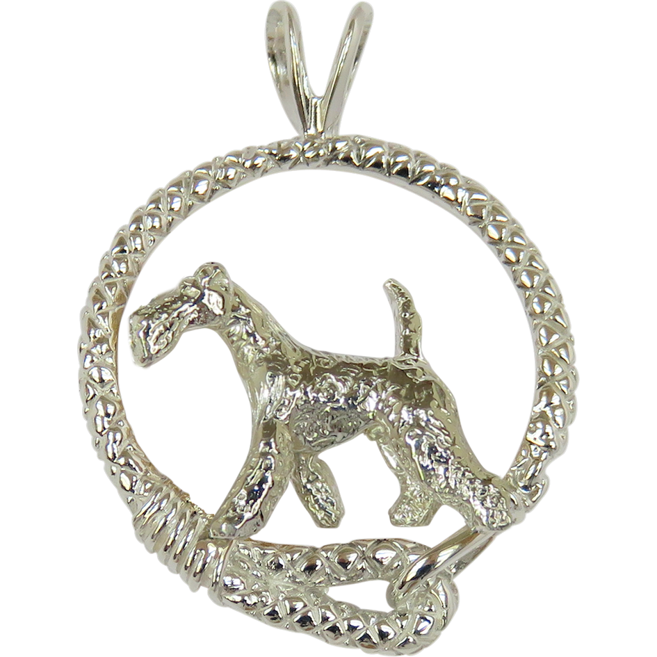 Airedale Terrier in Solid Sterling Silver Leash Pendant