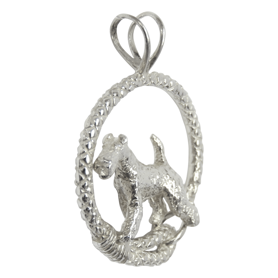 Airedale Terrier in Solid Sterling Silver Leash Pendant
