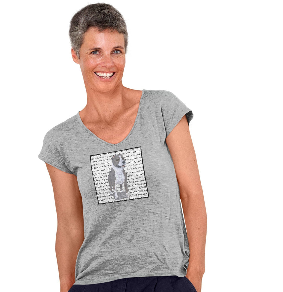 American Staffordshire Terrier Love Text - Women's V-Neck T-Shirt