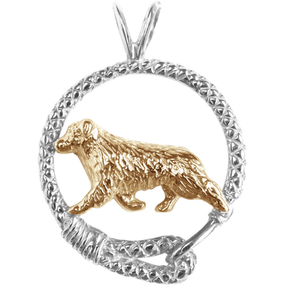 Australian Shepherd Solid 14K Gold in Sterling Silver Leash Pendant