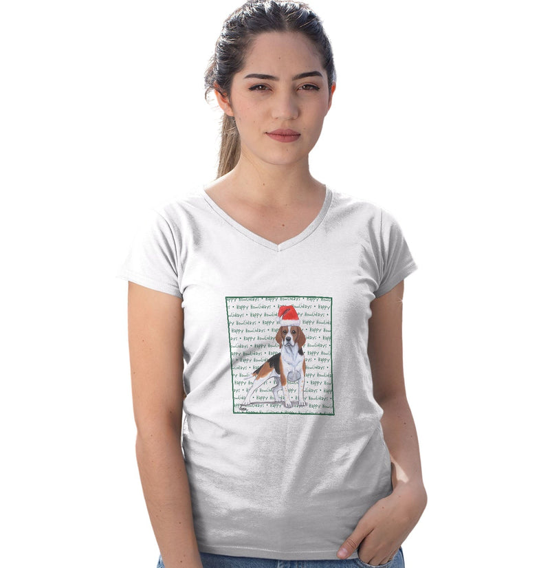 Beagle Happy Howlidays Text - Women's V-Neck T-Shirt