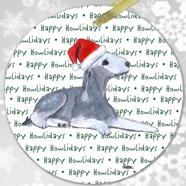 Bedlington Terrier "Happy Howlidays" Ornament