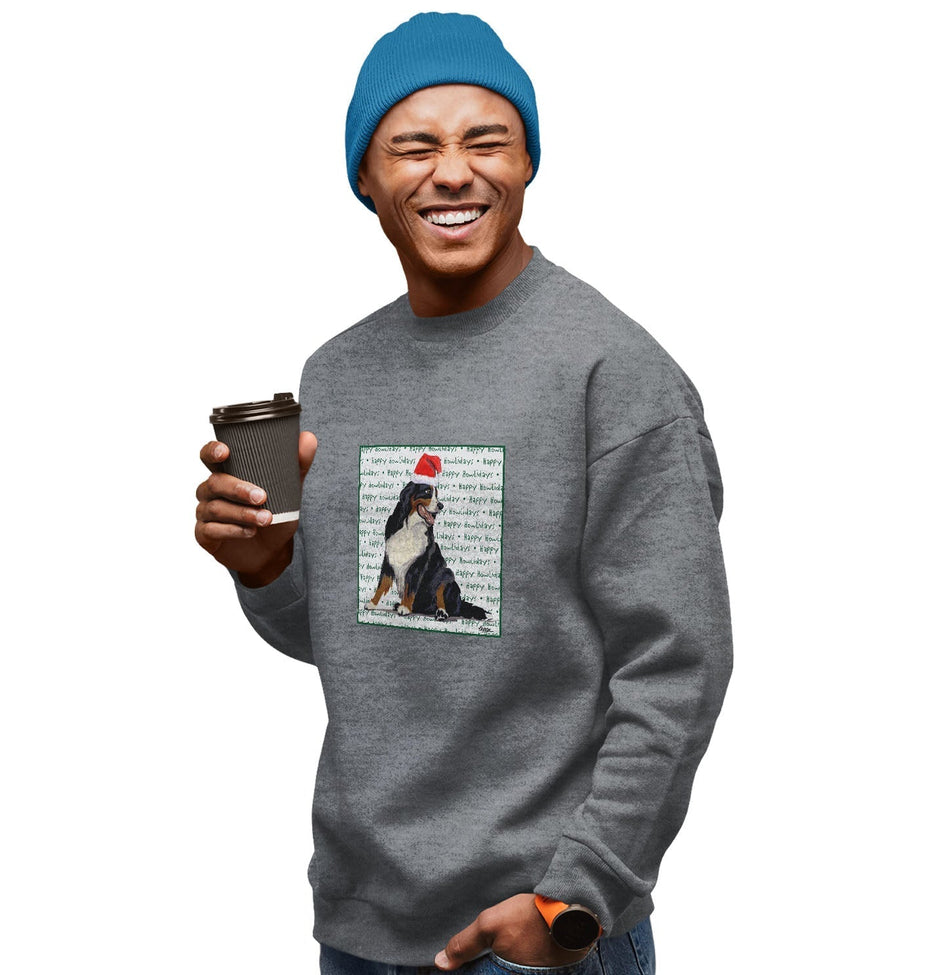 Bernese Mountain Dog Happy Howlidays Text - Adult Unisex Crewneck Sweatshirt