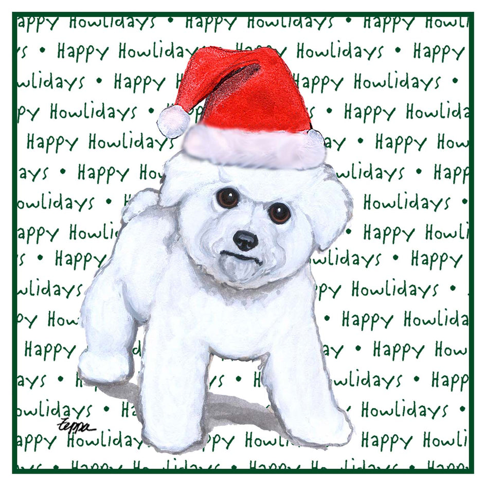Bichon Frise Puppy Happy Howlidays Text - Women's V-Neck T-Shirt