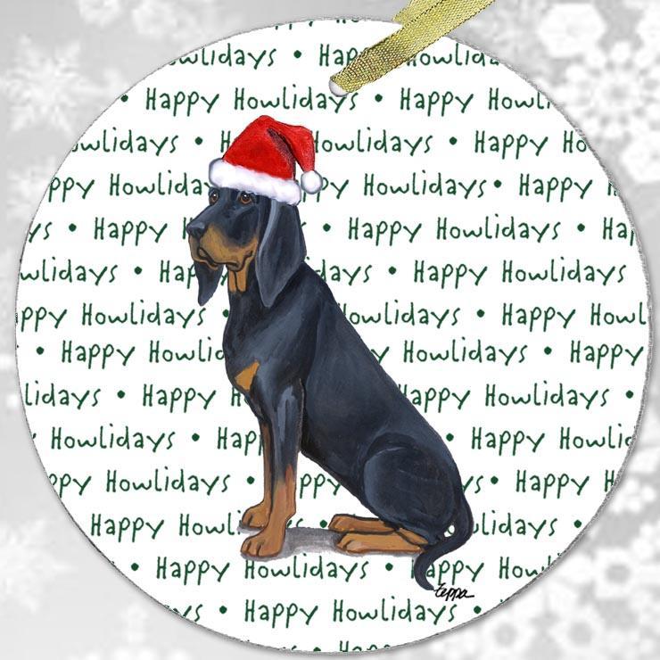 Black and Tan Coonhound "Happy Howlidays" Ornament