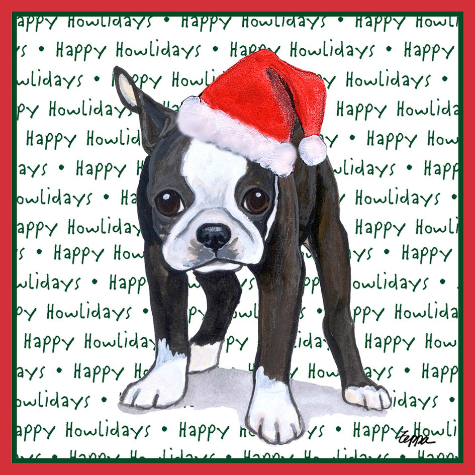 Boston Terrier Puppy Happy Howlidays Text - Adult Unisex T-Shirt