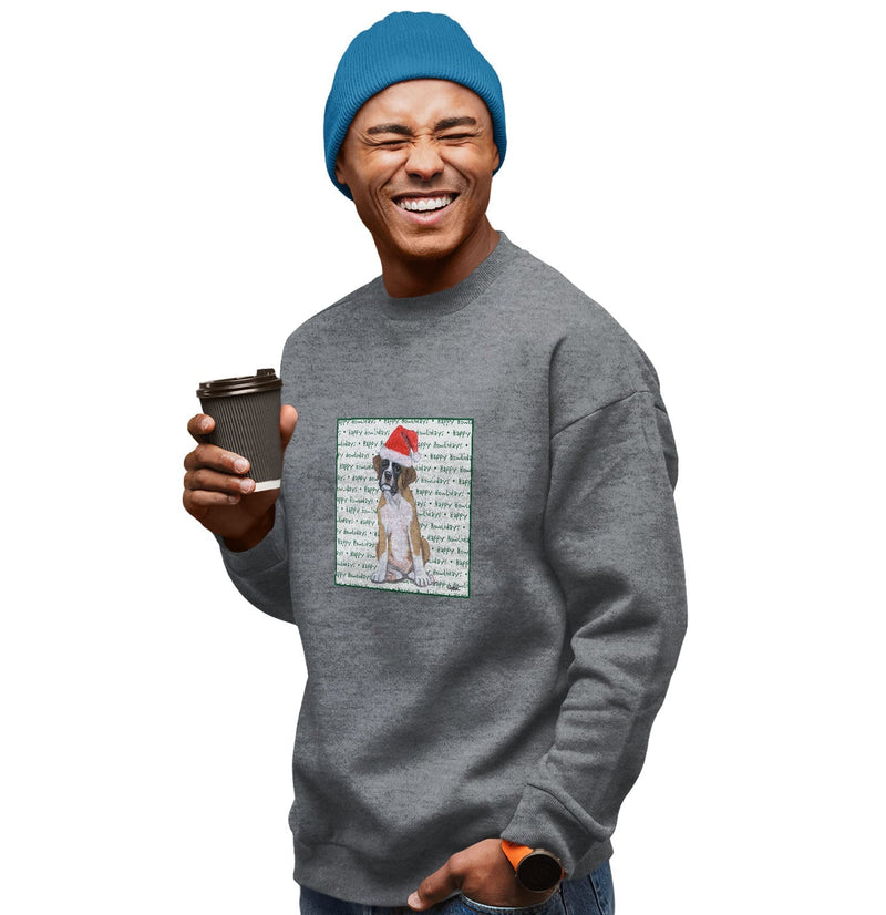 Boxer Puppy Happy Howlidays Text - Adult Unisex Crewneck Sweatshirt