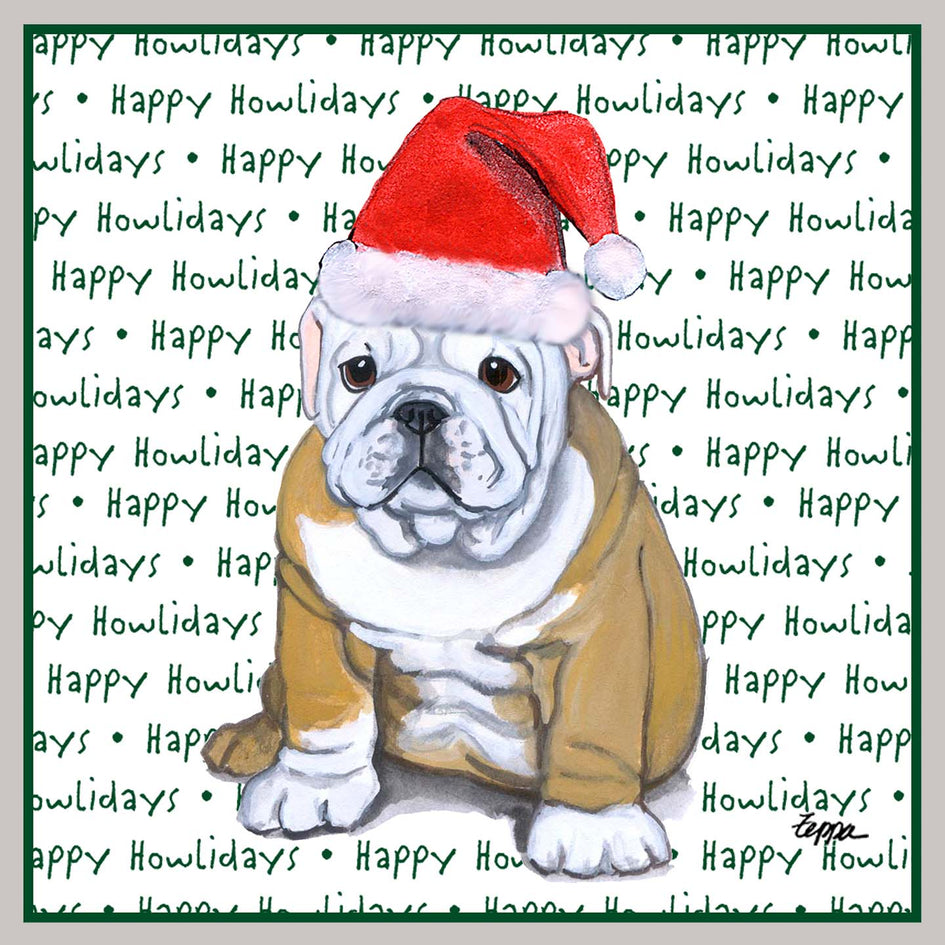 Bulldog Puppy Happy Howlidays Text - Adult Unisex Crewneck Sweatshirt