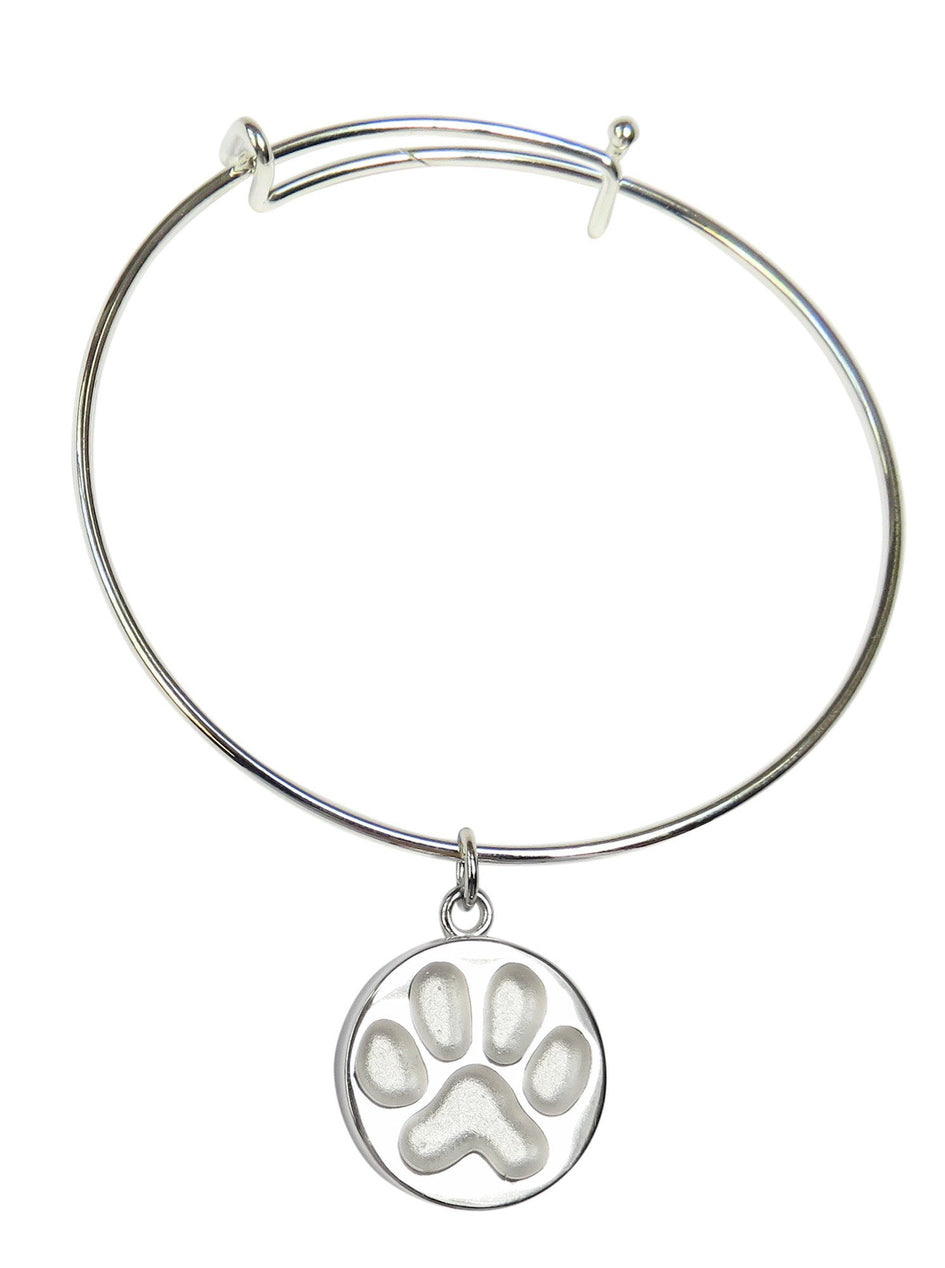 Sterling Silver Paw Impression Charm with Stainless Bangle