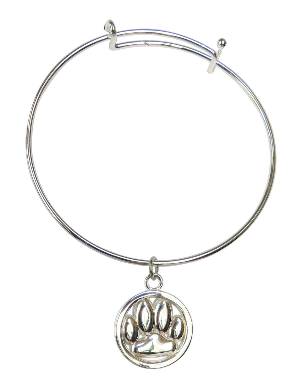 Sterling Silver Openwork Dog Paw Charm with Stainless Bangle