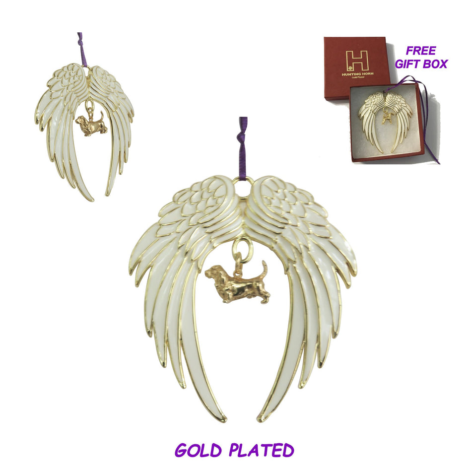Basset Hound Gold Plated Holiday Angel Wing Ornament