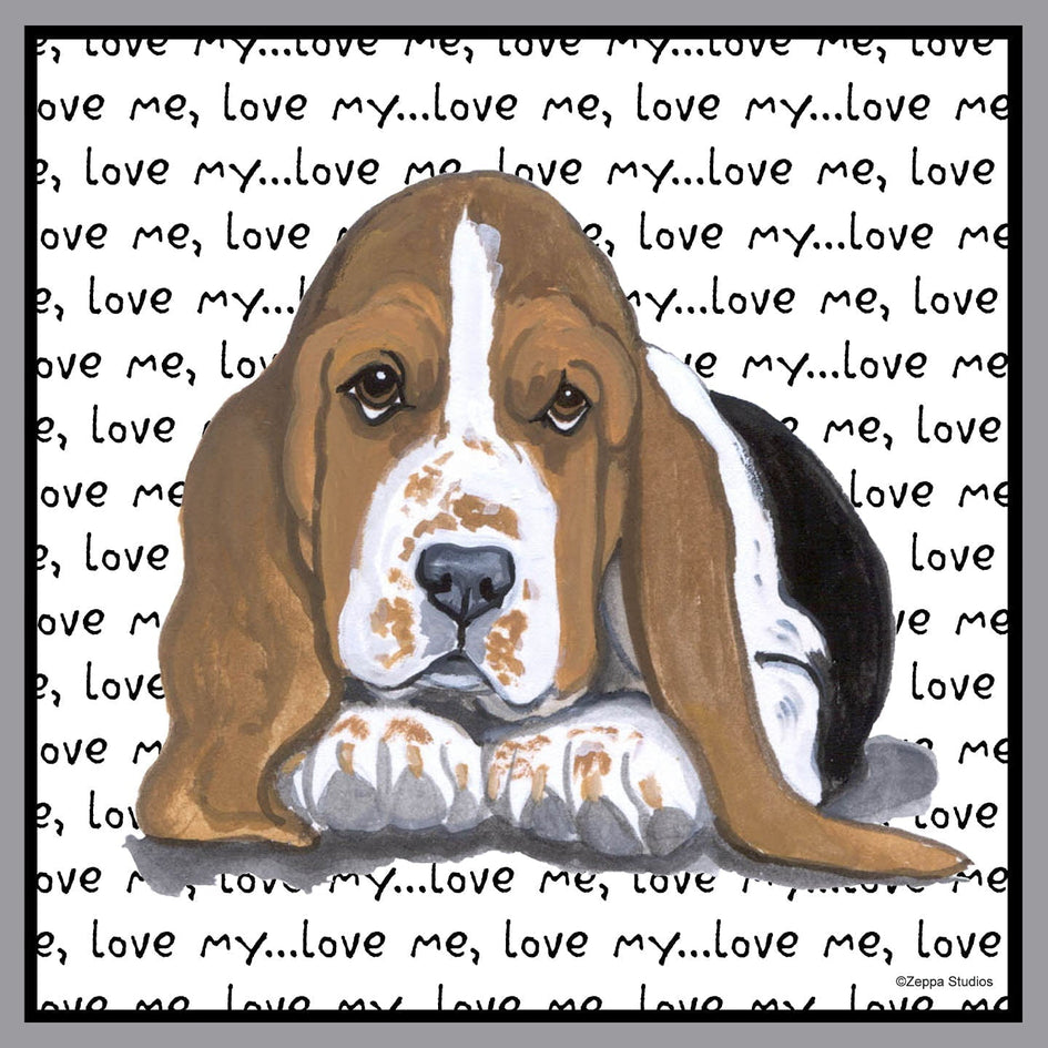Basset Hound Puppy Love Text - Adult Unisex Crewneck Sweatshirt