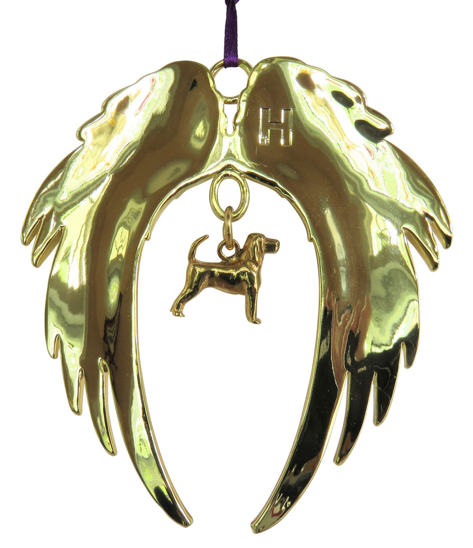 Beagle Gold Plated Holiday Angel Wing Ornament