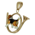 Beagle in 14K Gold Hunting Horn Pendant Custom Enamel