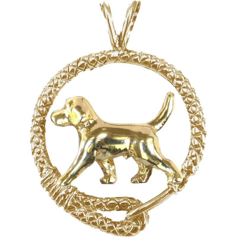 Solid 14K Gold Beagle Leash Pendant