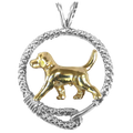 Beagle in Solid 14K Gold and Sterling Silver Leash Pendant