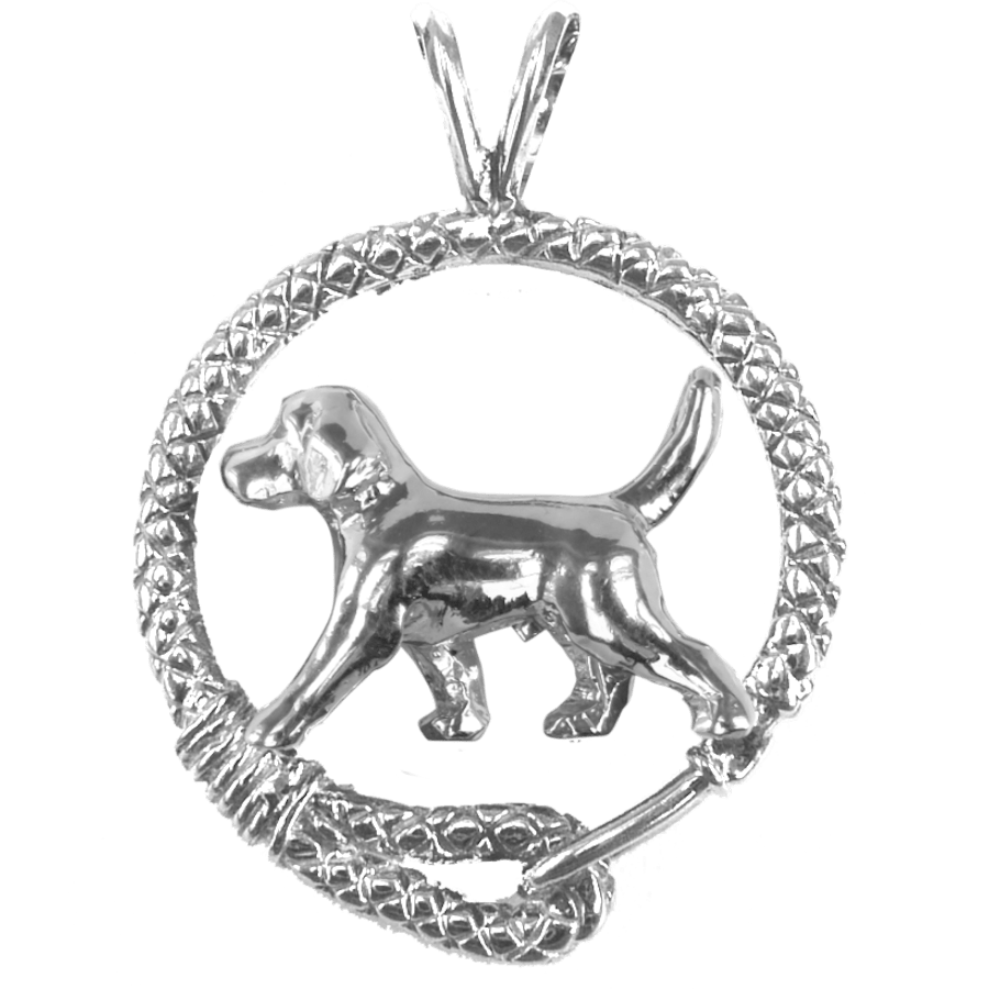 Beagle in Solid Sterling Silver Leash Pendant