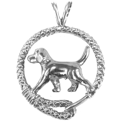 Beagle in Solid Sterling Silver Leash Pendant