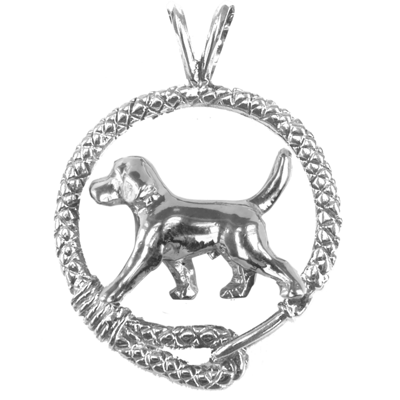 Beagle in Solid Sterling Silver Leash Pendant
