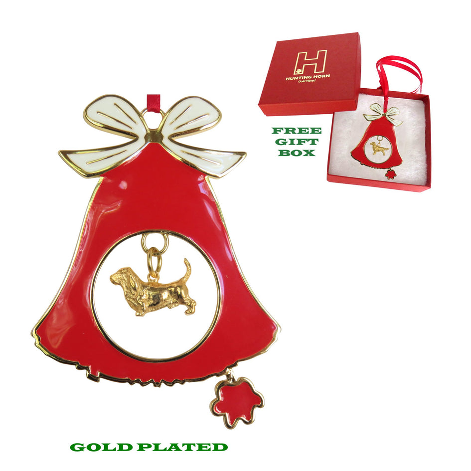 Basset Hound Gold Plated Holiday Bell Ornament