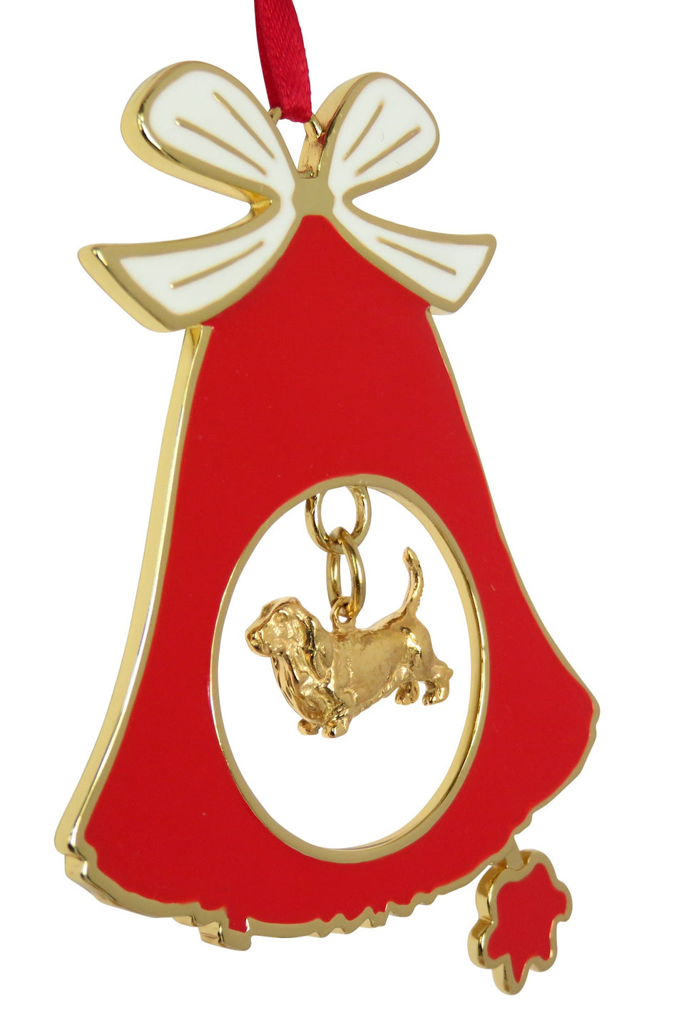 Basset Hound Gold Plated Holiday Bell Ornament