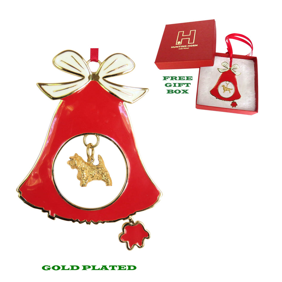 Cairn Terrier Gold Plated Holiday Bell Ornament