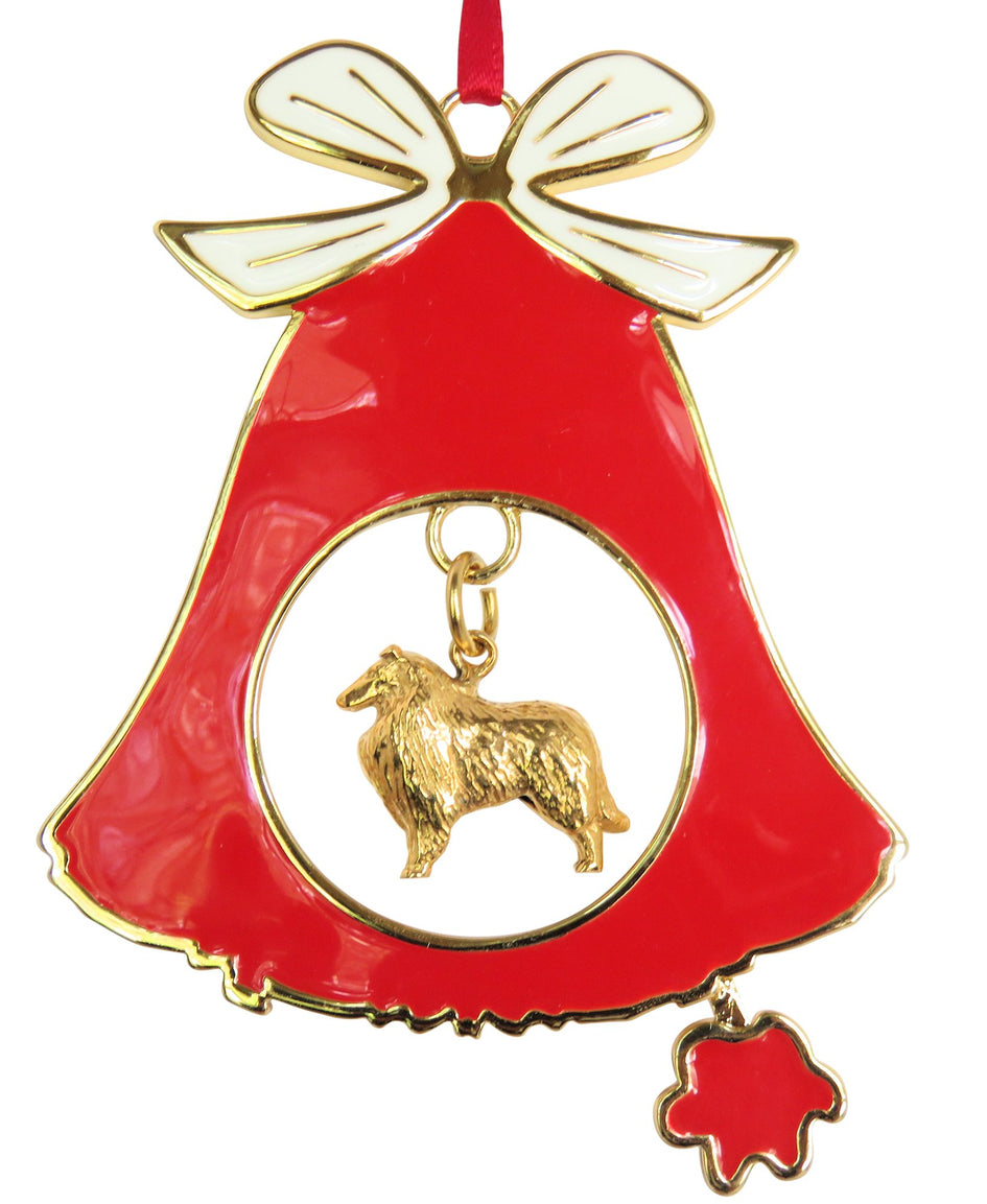 Collie Gold Plated Holiday Bell Ornament