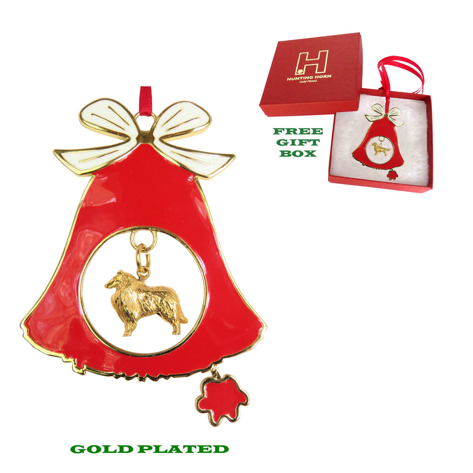 Collie Gold Plated Holiday Bell Ornament