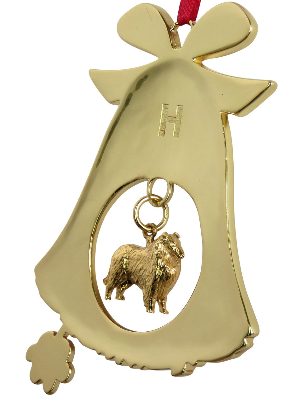 Collie Gold Plated Holiday Bell Ornament