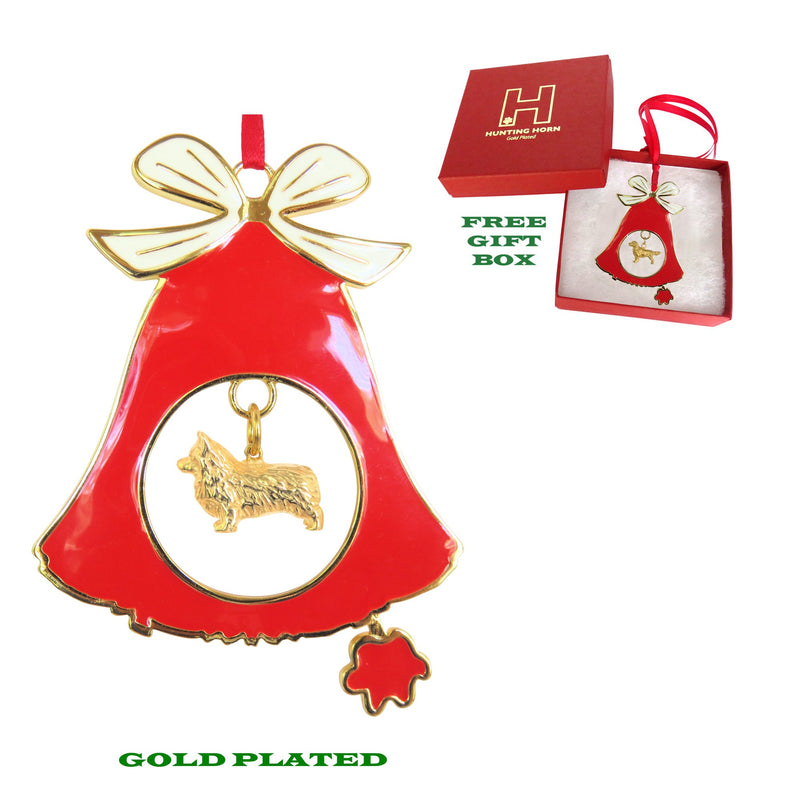 Pembroke Welsh Corgi Gold Plated Holiday Bell Ornament