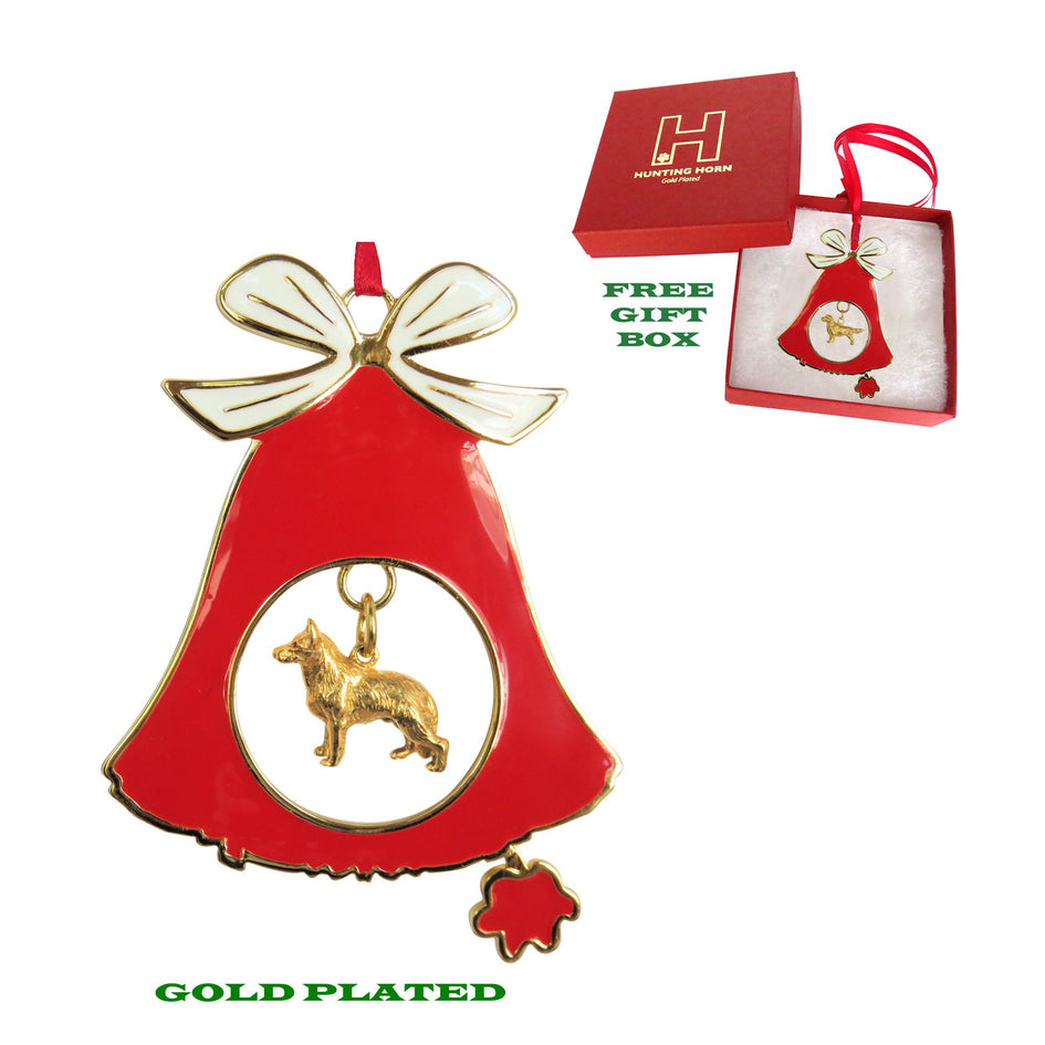 German Shepherd Gold Plated Holiday Bell Ornament