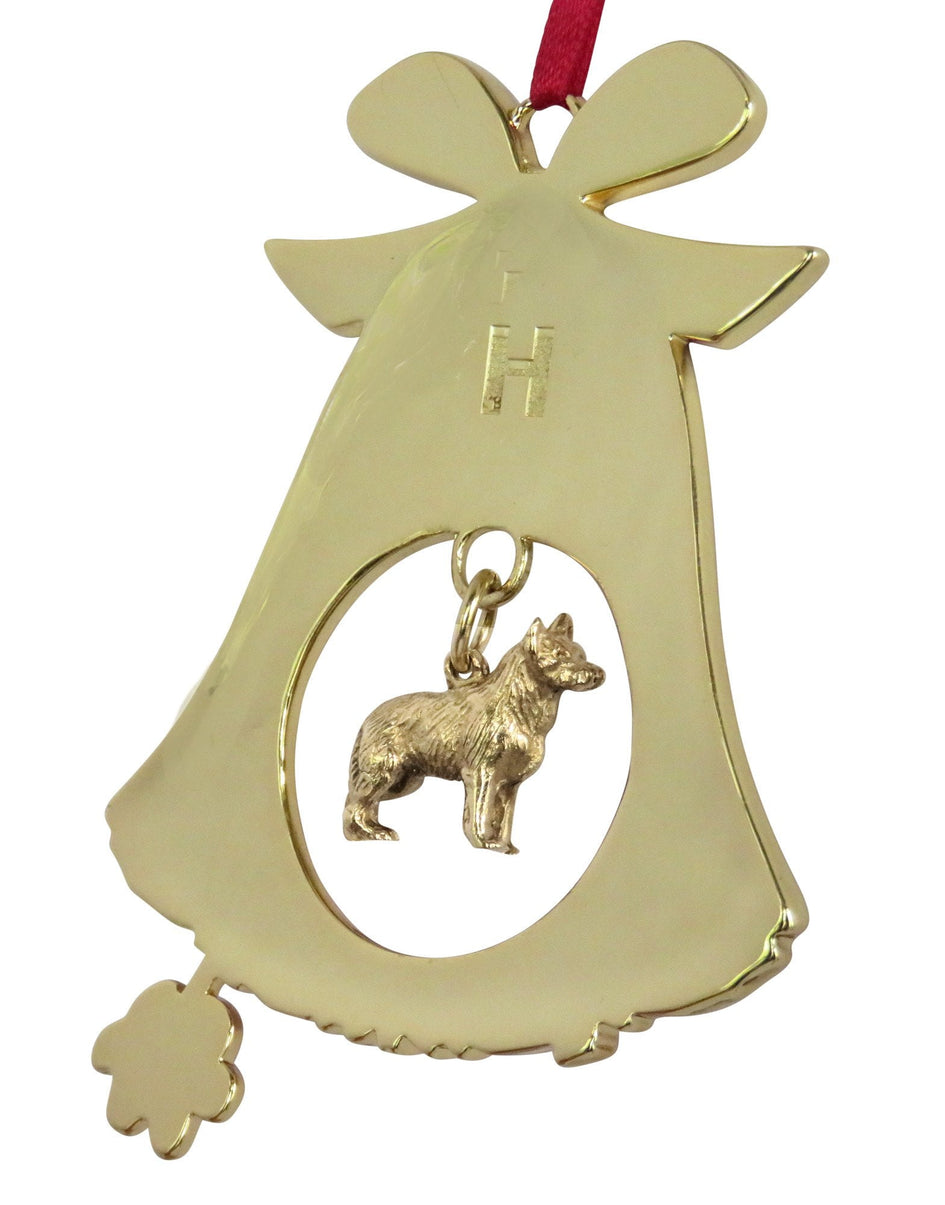 German Shepherd Gold Plated Holiday Bell Ornament