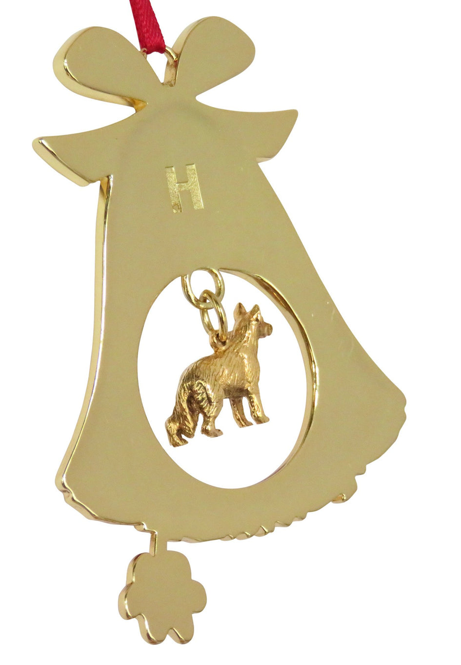 German Shepherd Gold Plated Holiday Bell Ornament