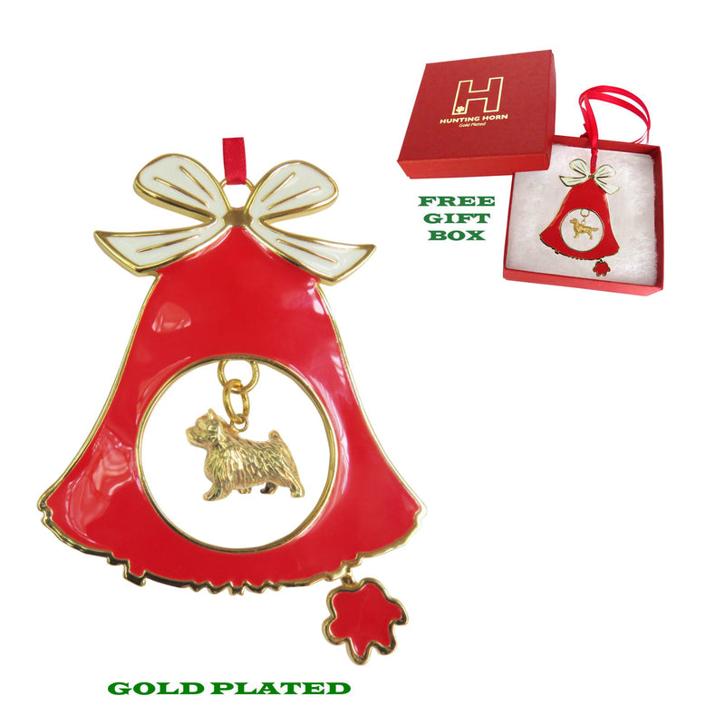 Norwich Terrier Gold Plated Holiday Bell Ornament