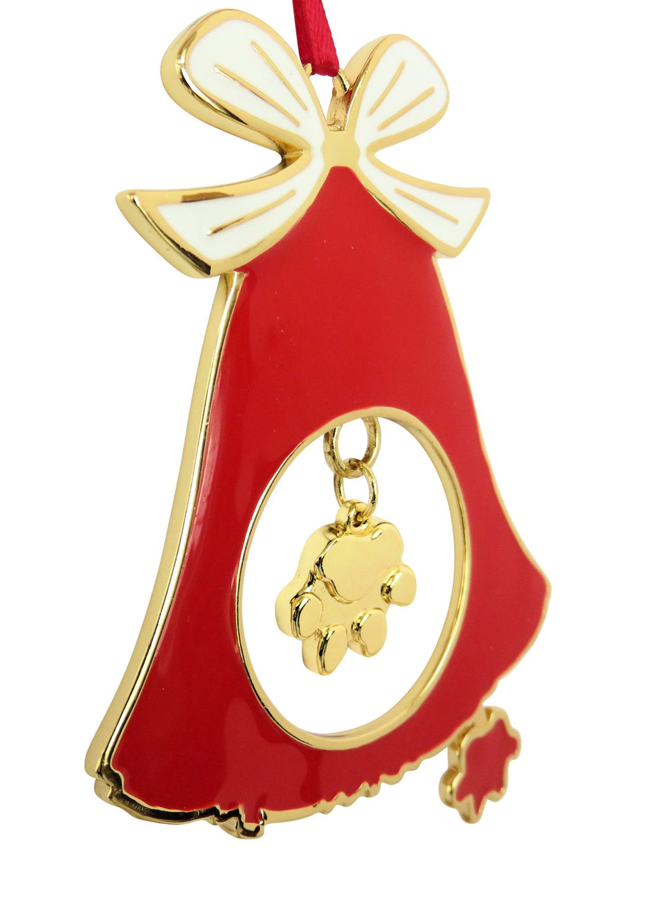 Dog Paw Gold Plated Holiday Bell Ornament